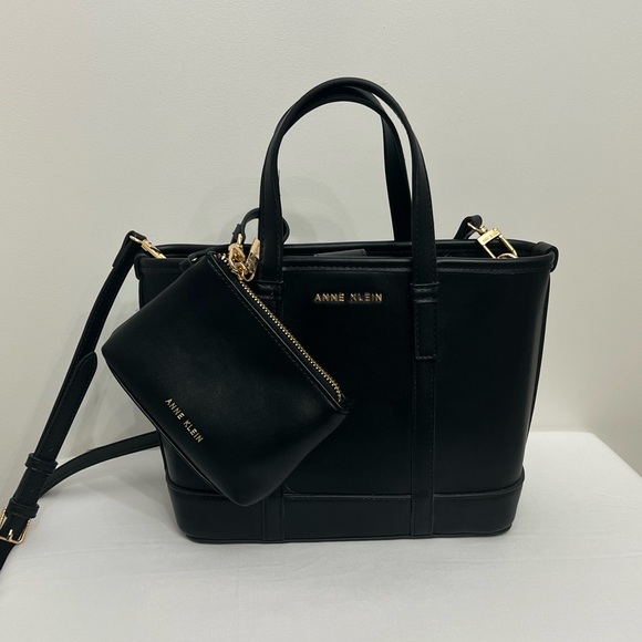 Anne Klein Black Crossbody Bag with Detachable Zip Pouch and Gold Hardware - Picture 2 of 15